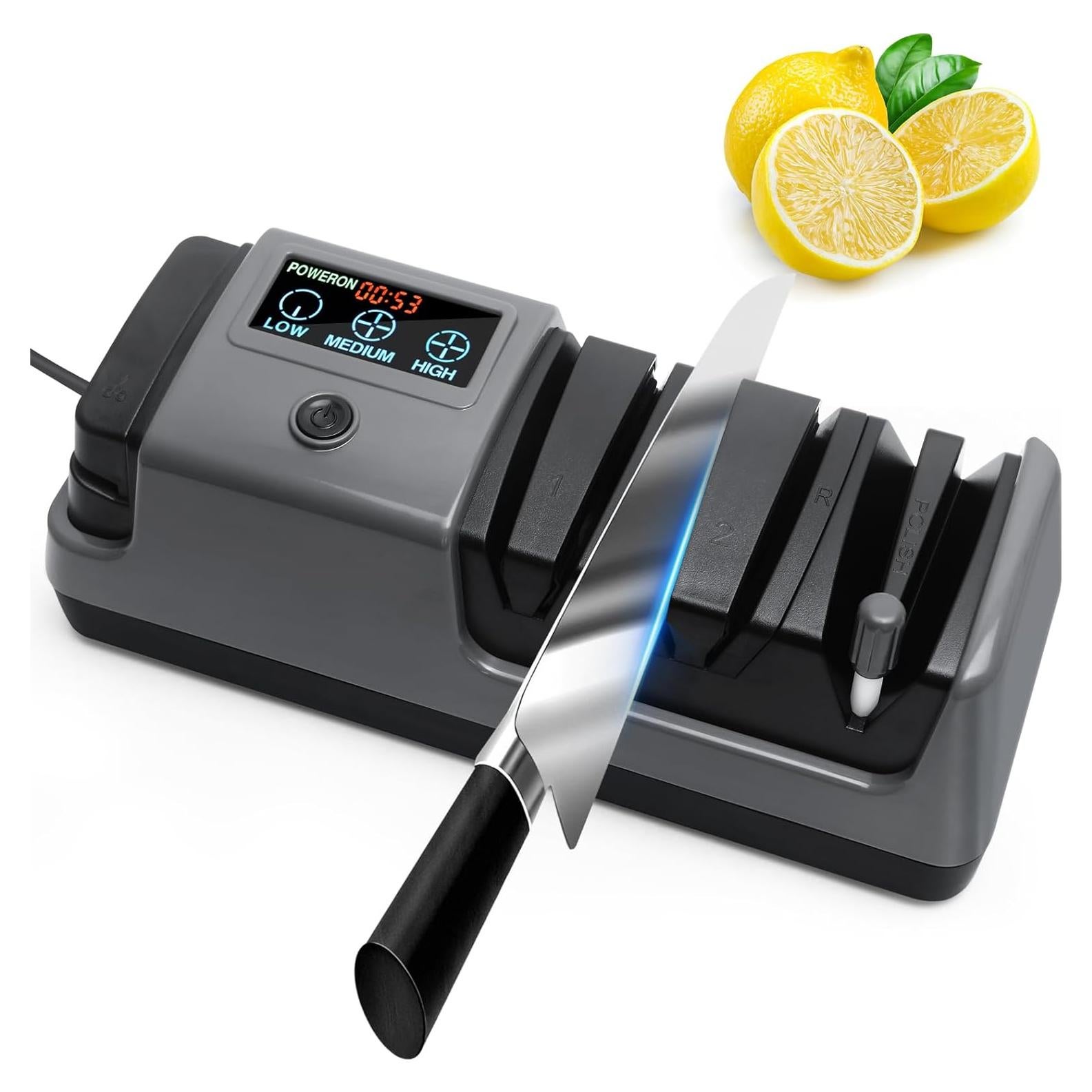 Afilador de cuchillos eléctrico Psythuor 5 en 1 con LCD