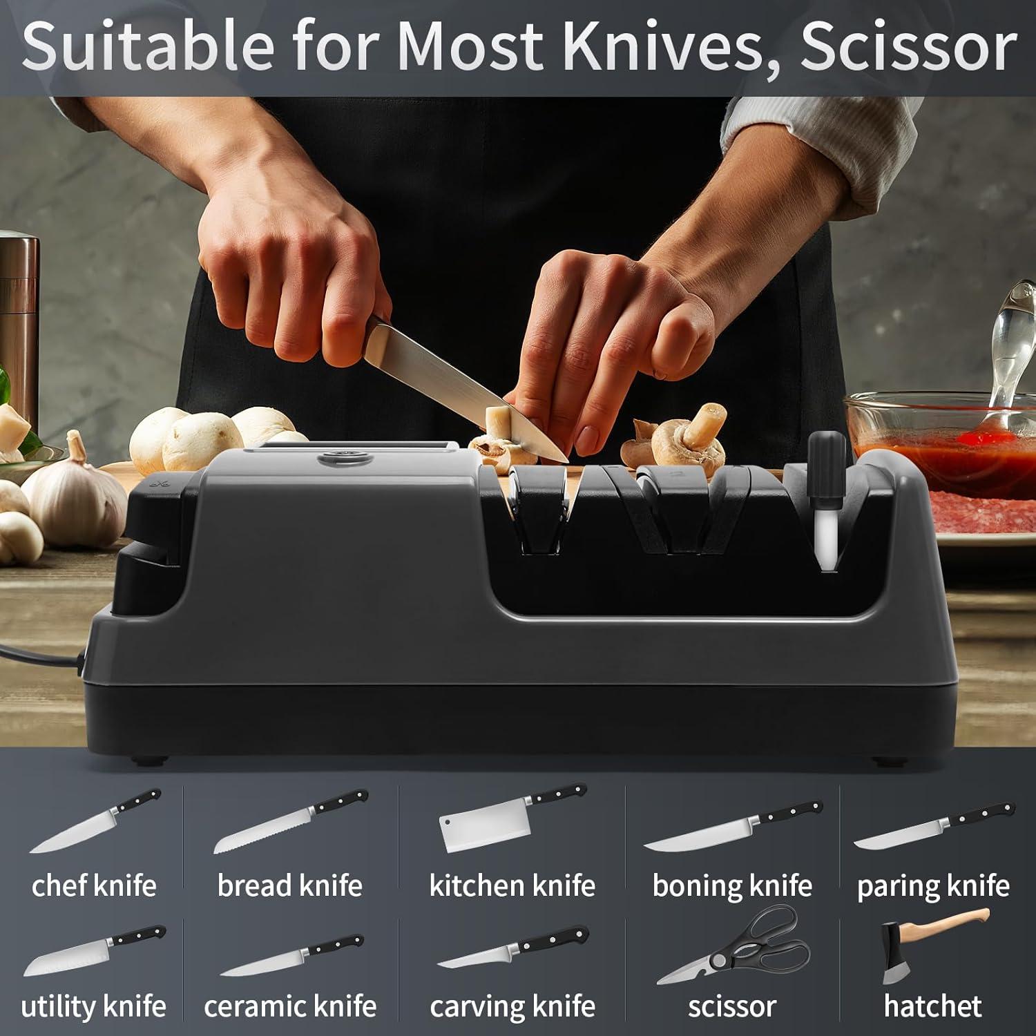 Afilador de cuchillos eléctrico Psythuor 5 en 1 con LCD