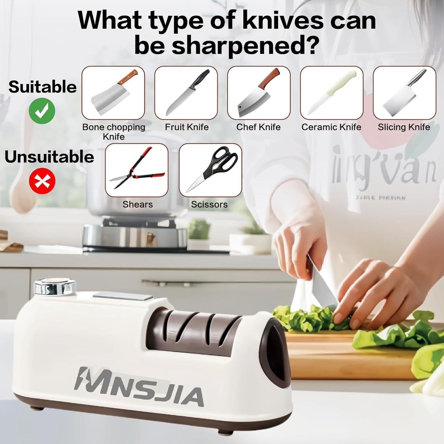 Afilador de cuchillos eléctrico Walonatica 2 etapas 1500mAh