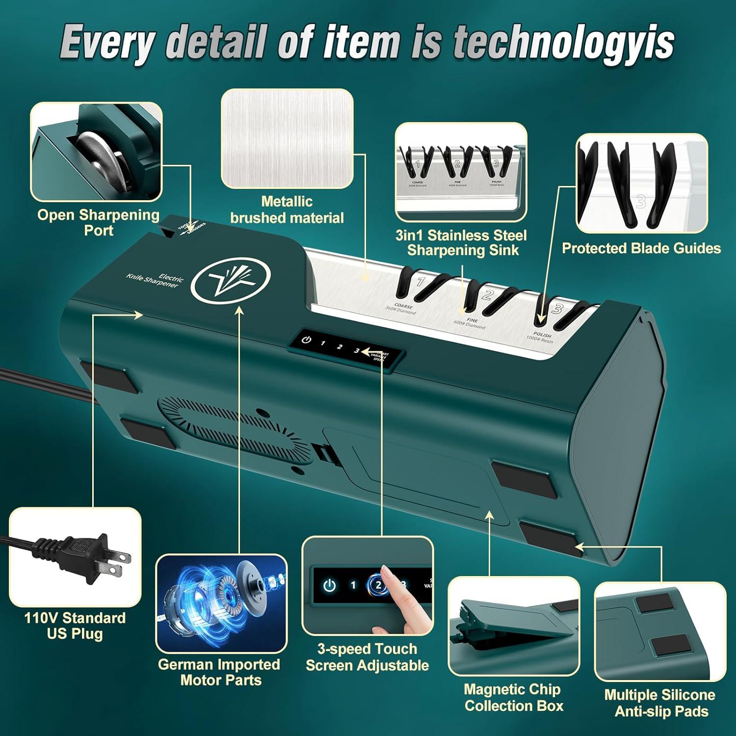 Afilador de cuchillos eléctrico Citcgo RE007 4 etapas LCD