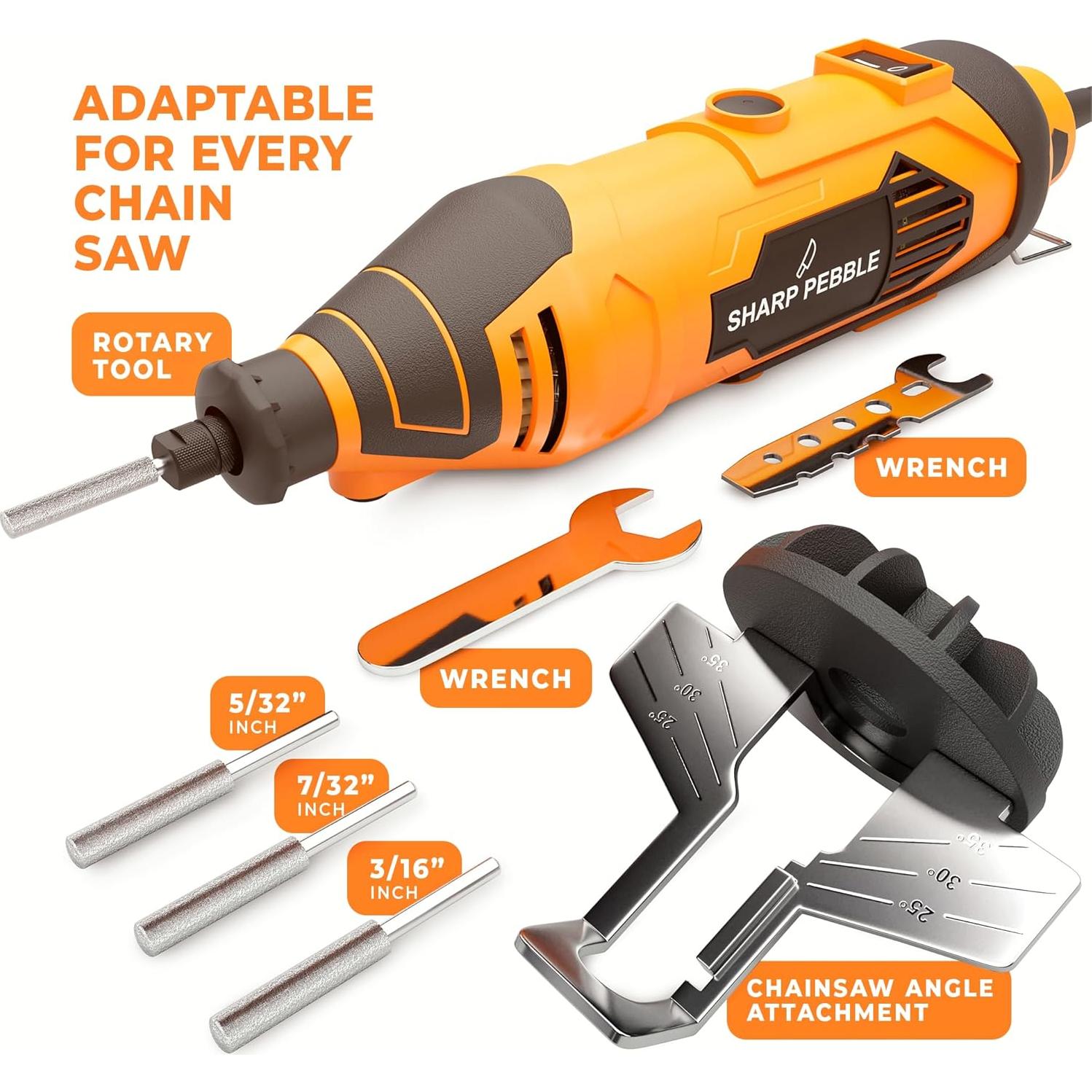 Afilador Eléctrico de Motosierra Sharp Pebble - 4 Ruedas y Guía