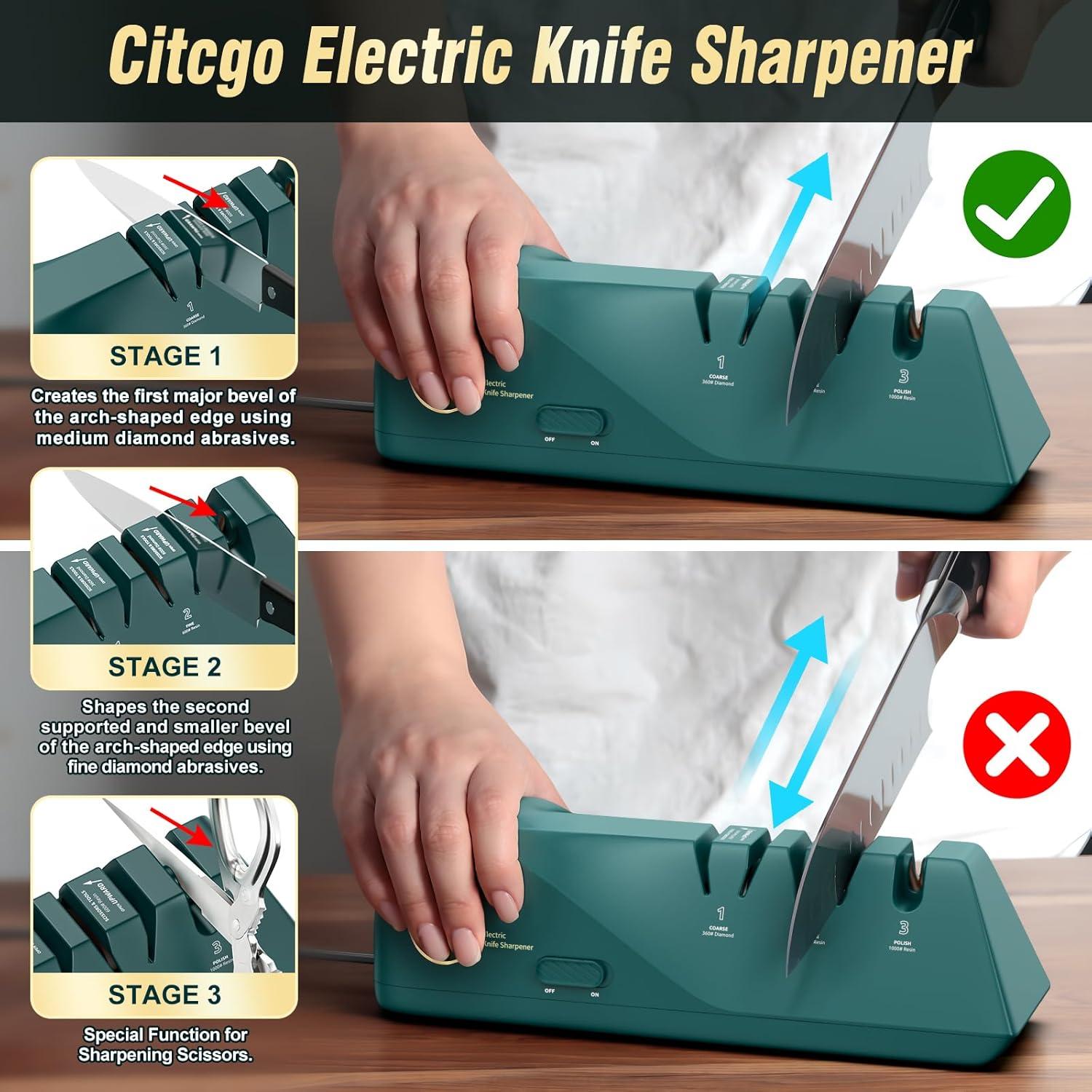 Afilador eléctrico de cuchillos Citcgo 3 etapas con diamante