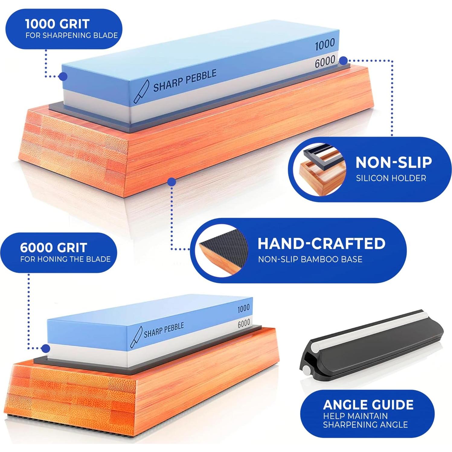 Piedra de Afilado Doble Grit 1000/6000 Sharp Pebble con Base