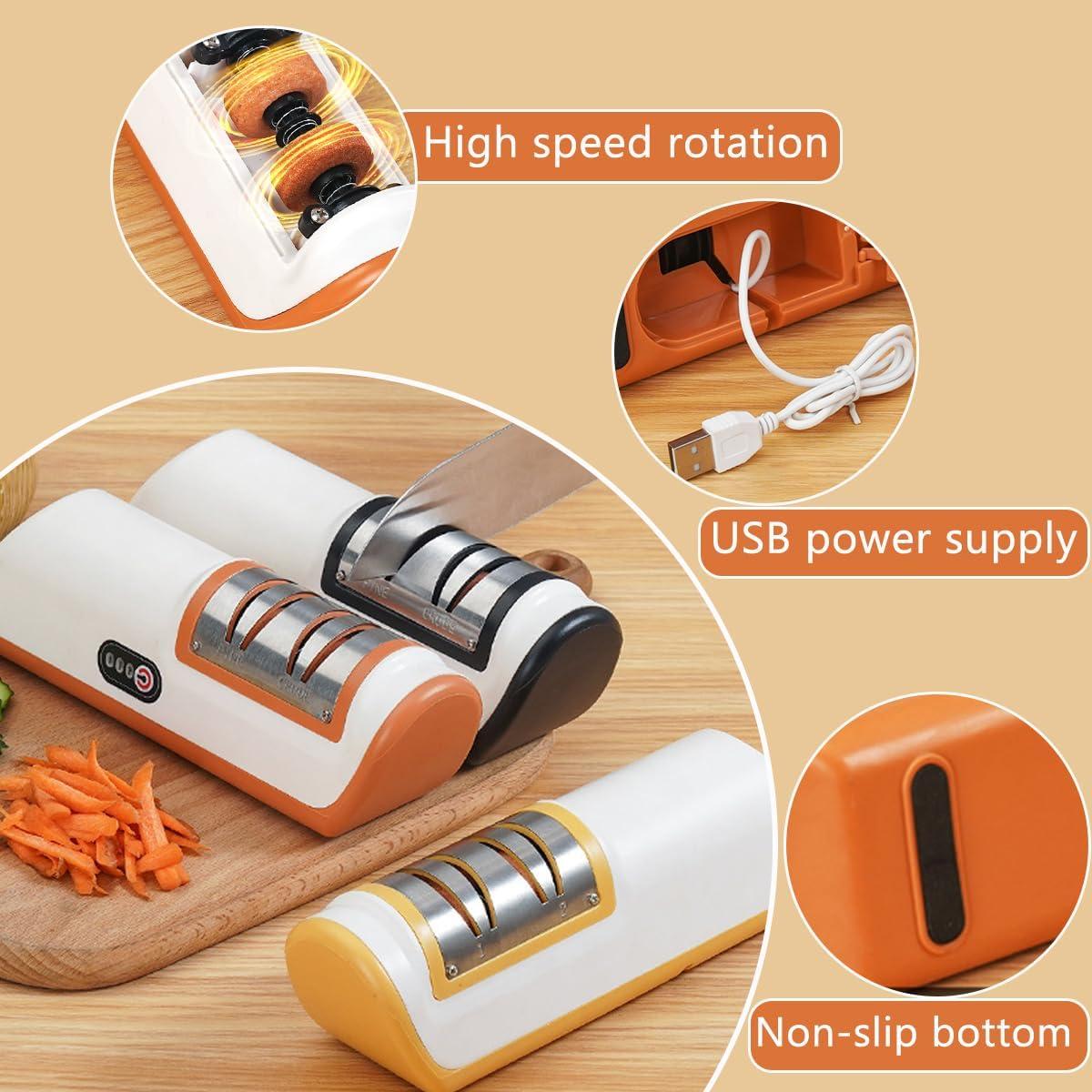 Afilador Eléctrico de Cuchillos Genérico H8 2 Etapas Naranja