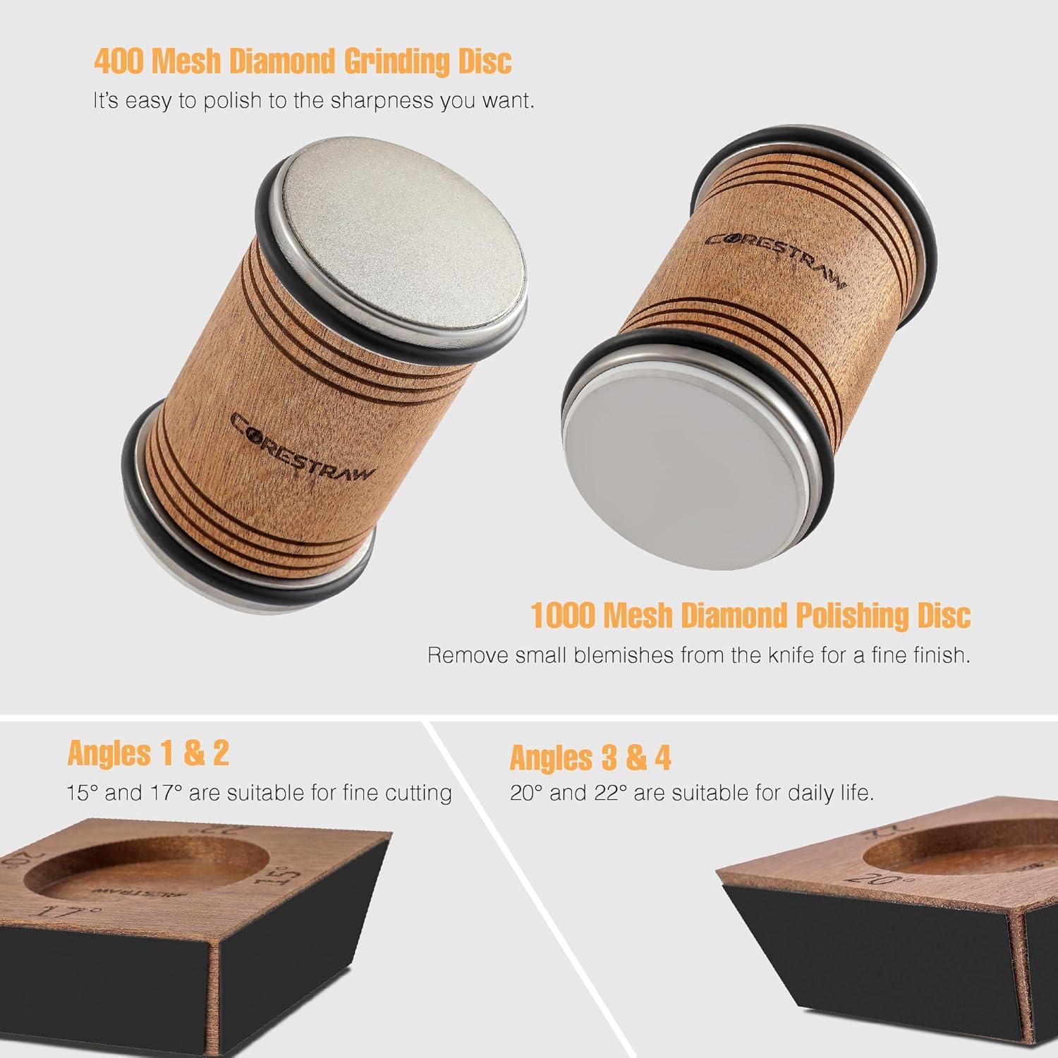 Afilador de Cuchillos Rodante CoreStraw - 4 Ángulos Ajustables