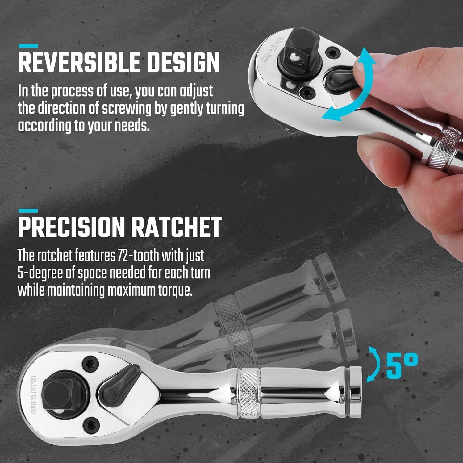 Juego de Llaves de Carraca Stubby DURATECH 3 en 1 72 Dientes