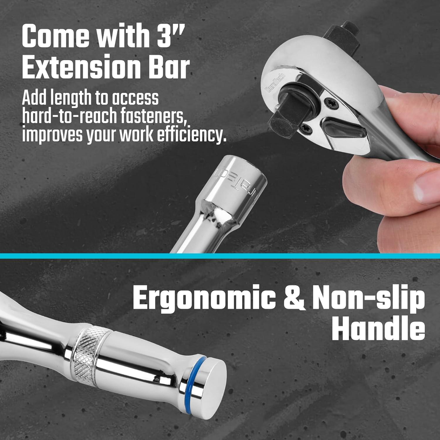 Juego de Llaves de Carraca Stubby DURATECH 3 en 1 72 Dientes