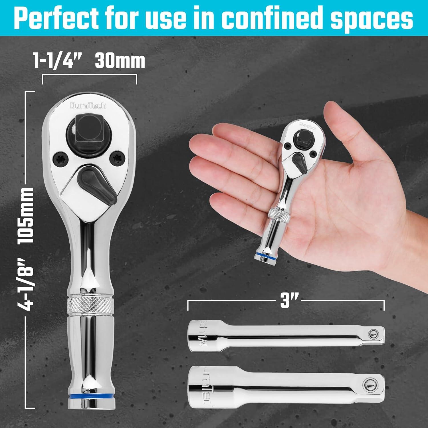 Juego de Llaves de Carraca Stubby DURATECH 3 en 1 72 Dientes