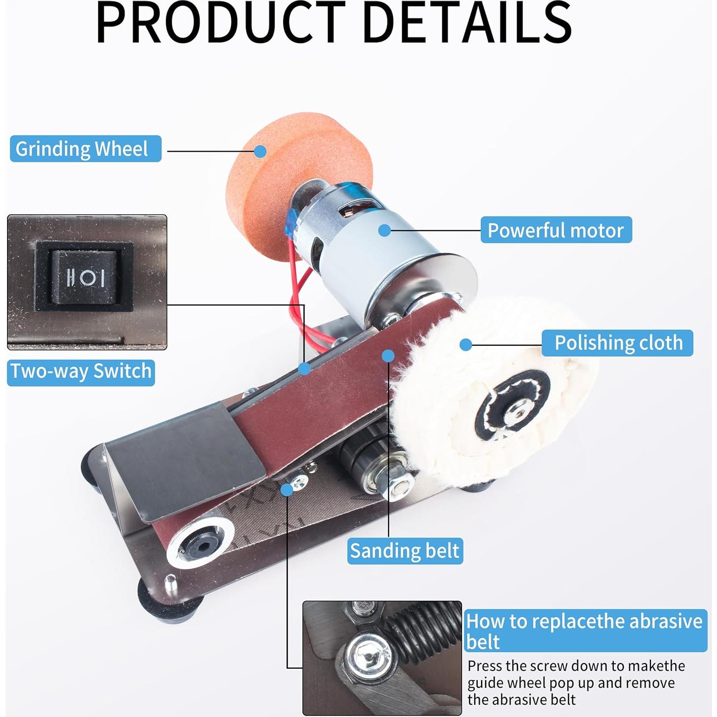 Lijadora de Banda Mini YIDOFENG 24V 7 Velocidades Afilador
