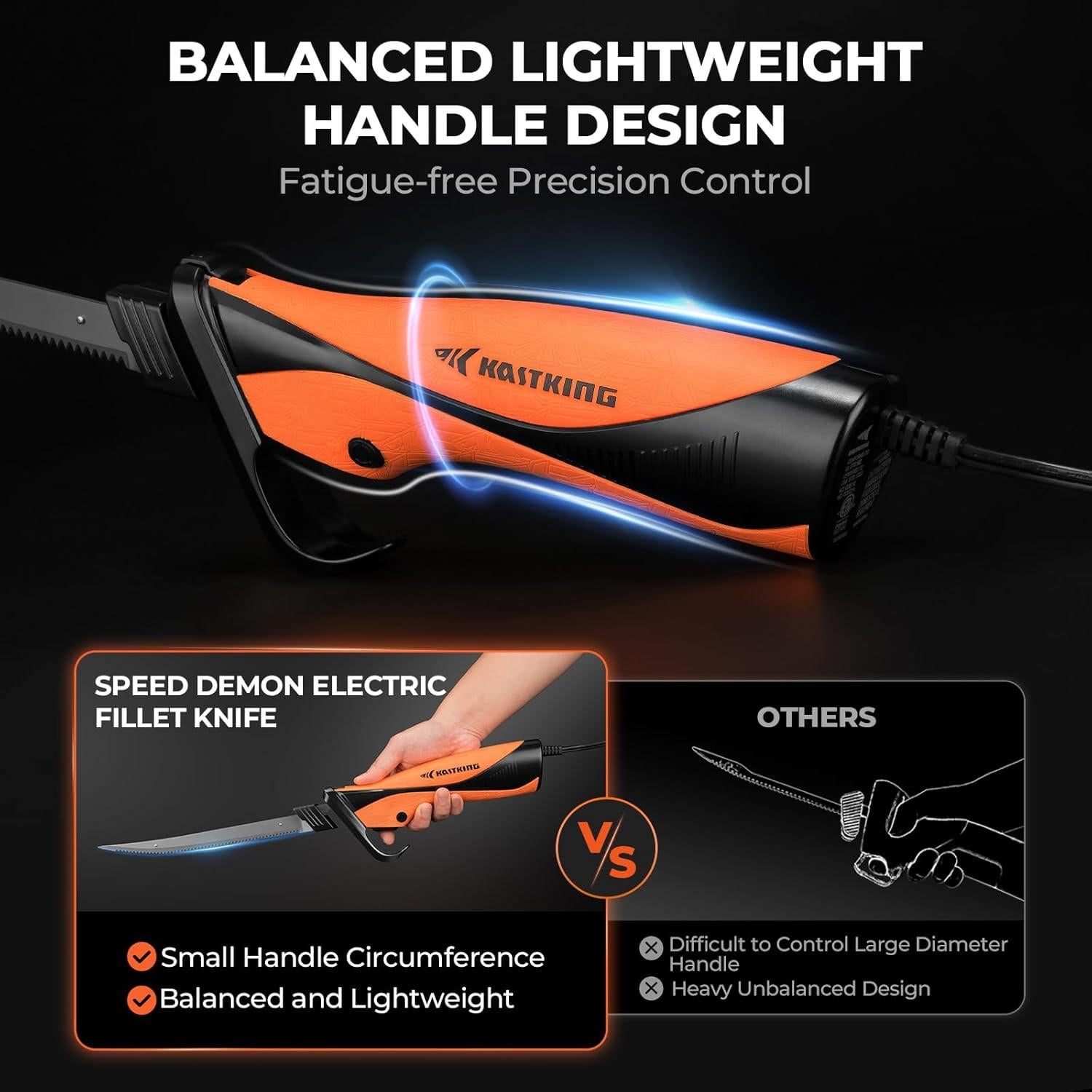 Cuchillo de filete eléctrico KastKing Speed Demon 110V con 2 cuchillas