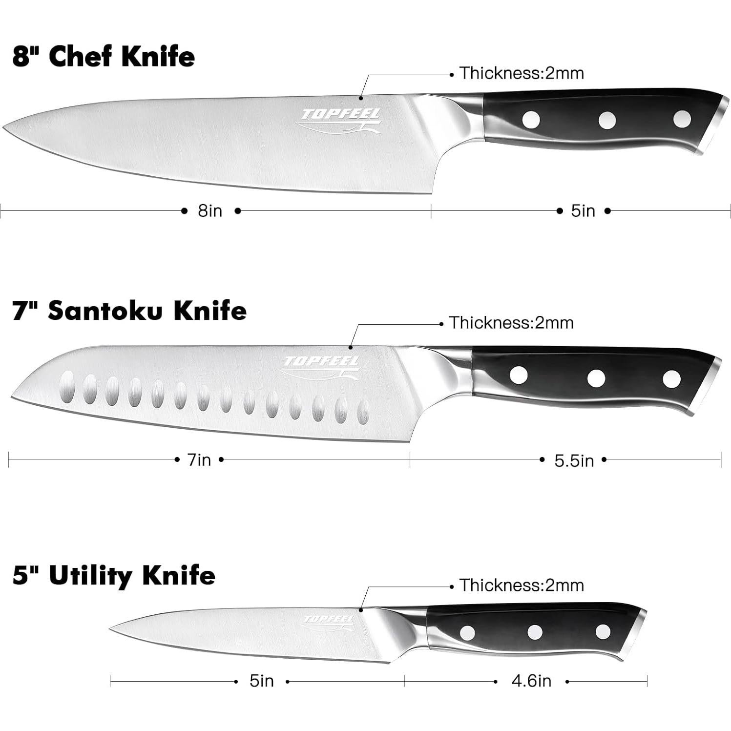 Juego de cuchillos de cocina Topfeel 3 piezas acero inoxidable