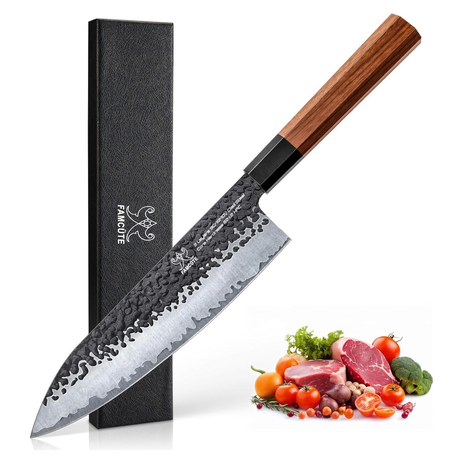 Cuchillo de Chef FAMCÚTE 20.32 cm Forjado 5 Capas Acero Alto Carbono
