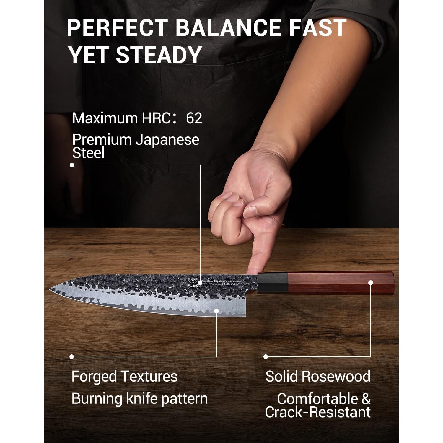 Cuchillo de Chef FAMCÚTE 20.32 cm Forjado 5 Capas Acero Alto Carbono