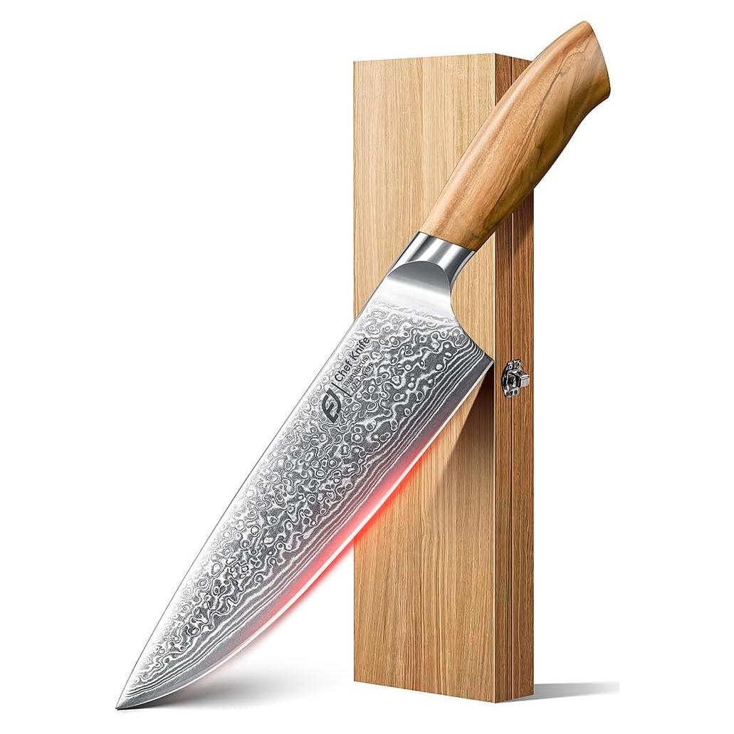 Cuchillo de Chef Emojoy 20.32 cm Damasco Acero Japonés Mango Olivo