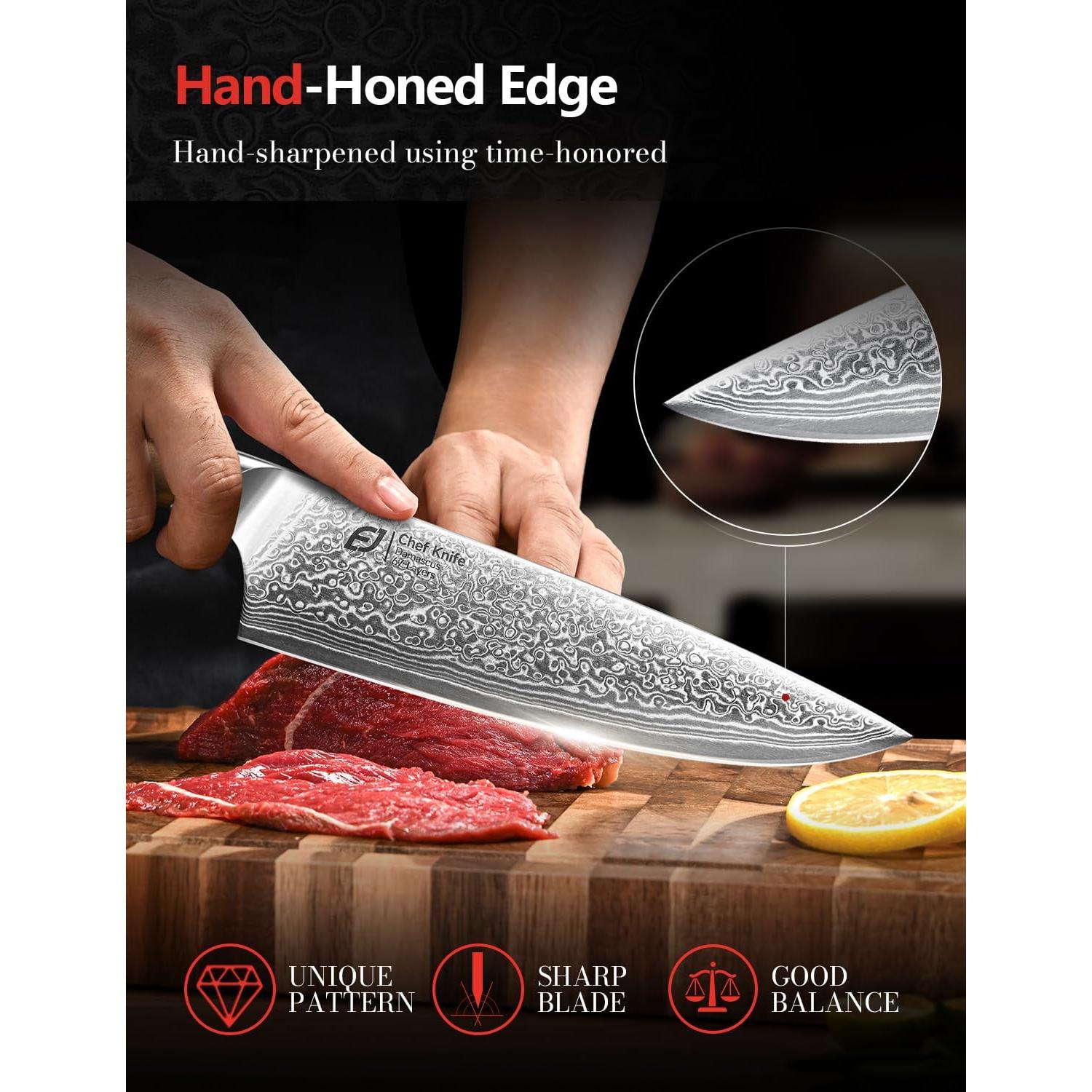 Cuchillo de Chef Emojoy 20.32 cm Damasco Acero Japonés Mango Olivo