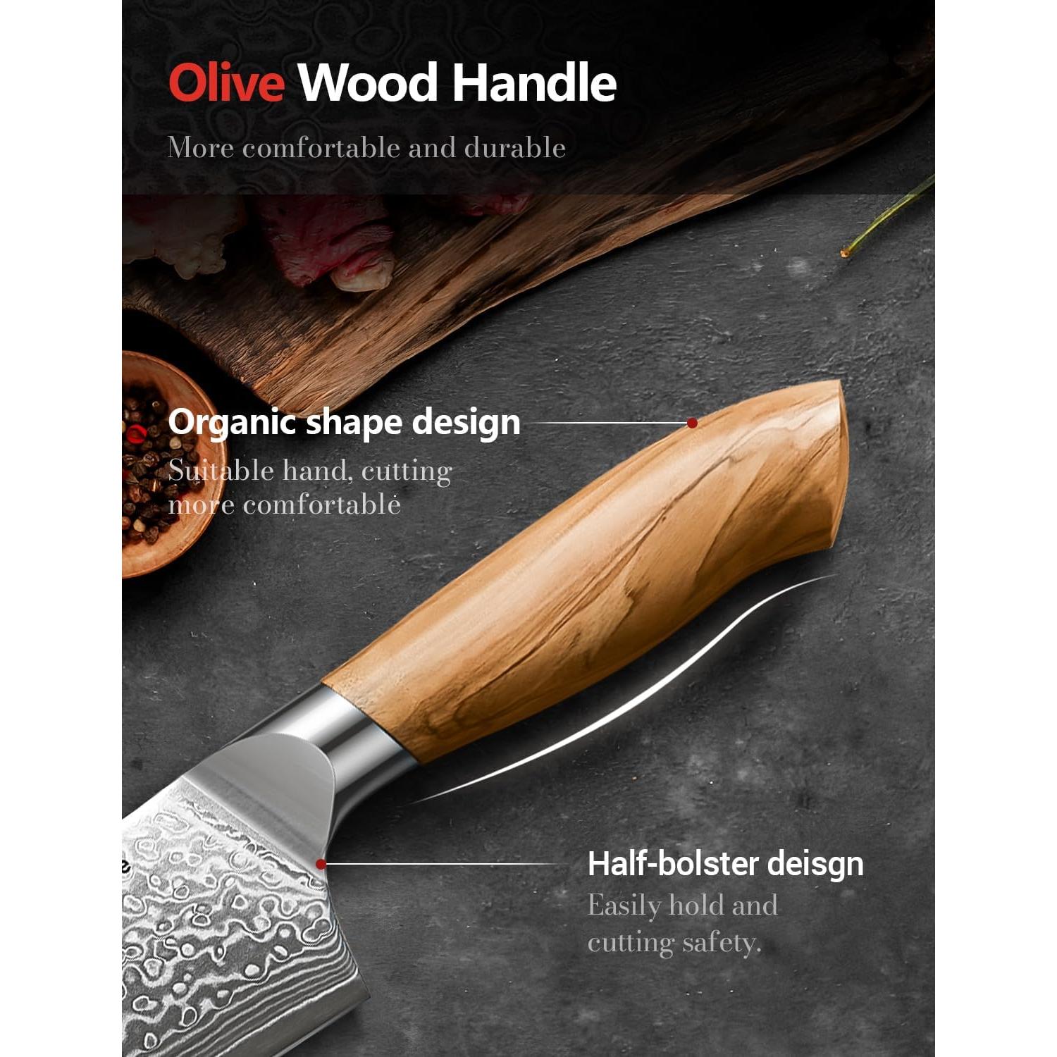 Cuchillo de Chef Emojoy 20.32 cm Damasco Acero Japonés Mango Olivo