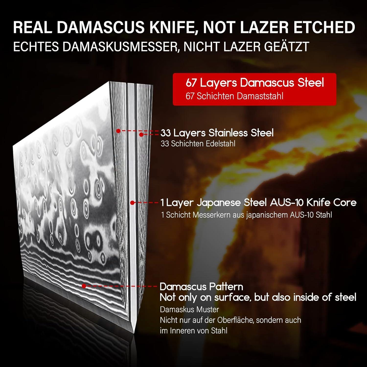 Cuchillo de Chef SHAN ZU 20.32 cm Acero Damasco 67 Capas