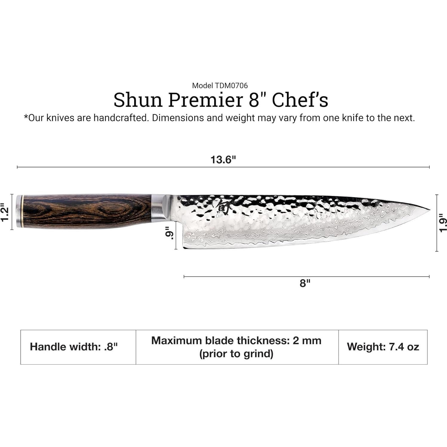 Cuchillo de Chef Shun Premier 20.32 cm Acero Damasco Pakkawood