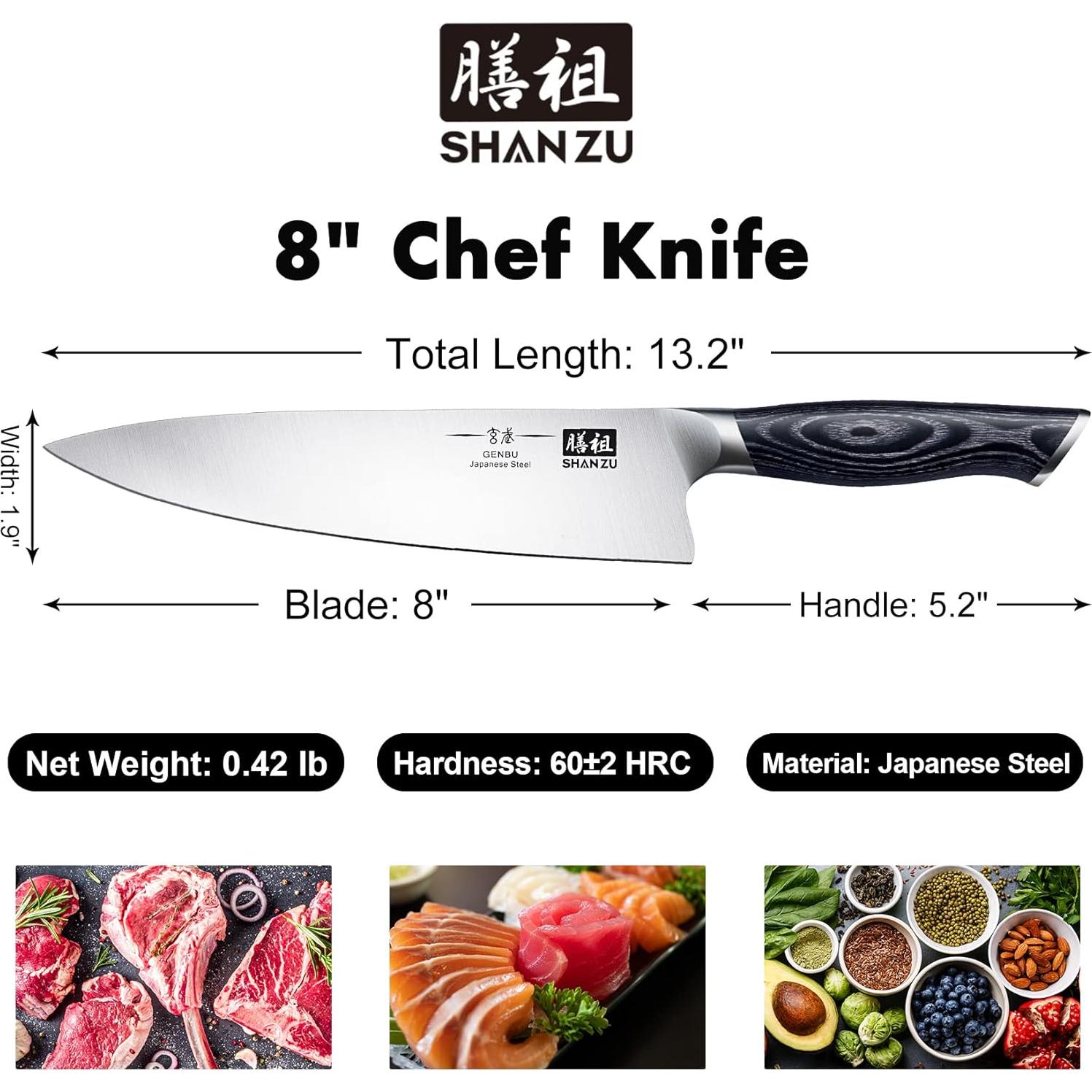 Cuchillo de Chef Japonés SHAN ZU 20.32 cm Acero Super Japonés
