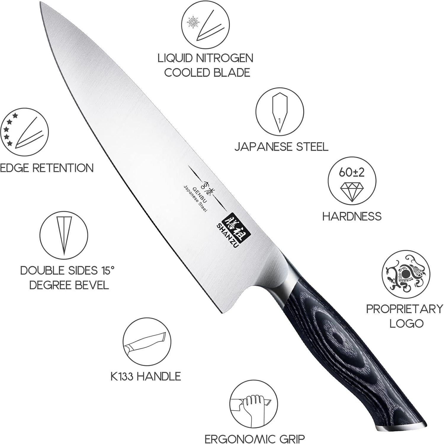 Cuchillo de Chef Japonés SHAN ZU 20.32 cm Acero Super Japonés
