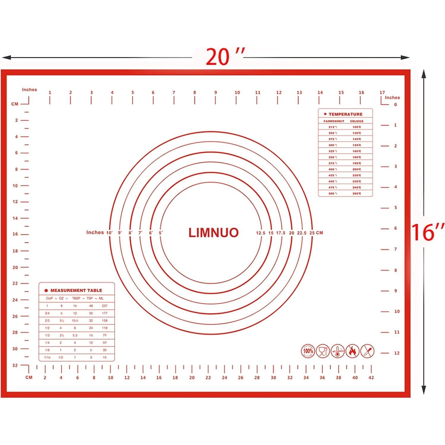 Alfombrilla de Silicona Antiadherente LIMNUO 40x50 cm Rojo