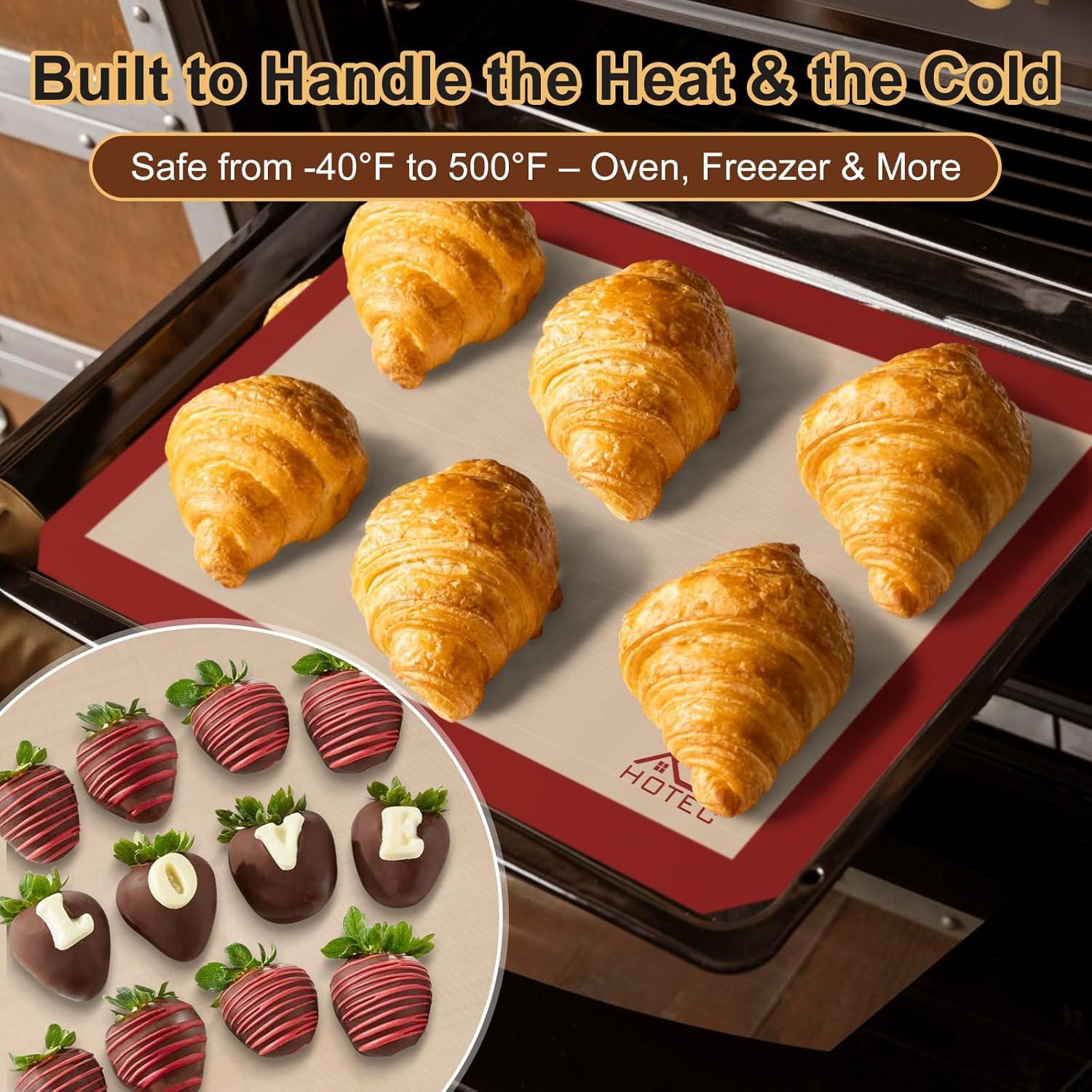 Mats de Silicona para Hornear HOTEC 3 Pack - Antiadherentes y Reutilizables