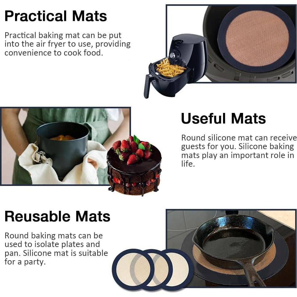 Juego de 3 Tapetes de Silicona Redondos Eolilim 20.3 cm