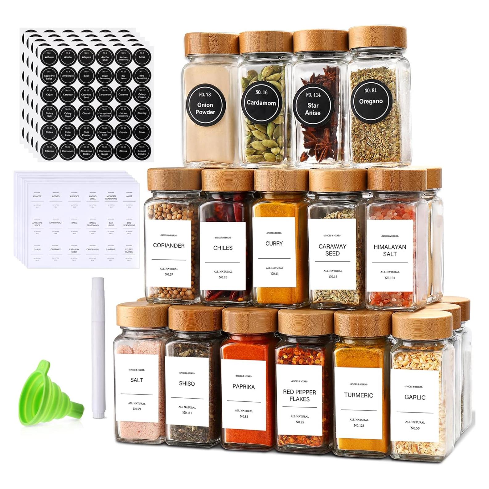 Tarros de Especias DIMBRAH 24 Pcs Vidrio con Tapas de Bambú