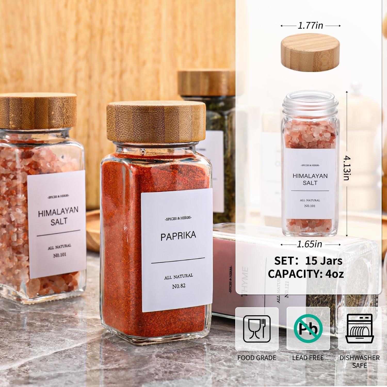 Tarros de Especias DIMBRAH 24 Pcs Vidrio con Tapas de Bambú