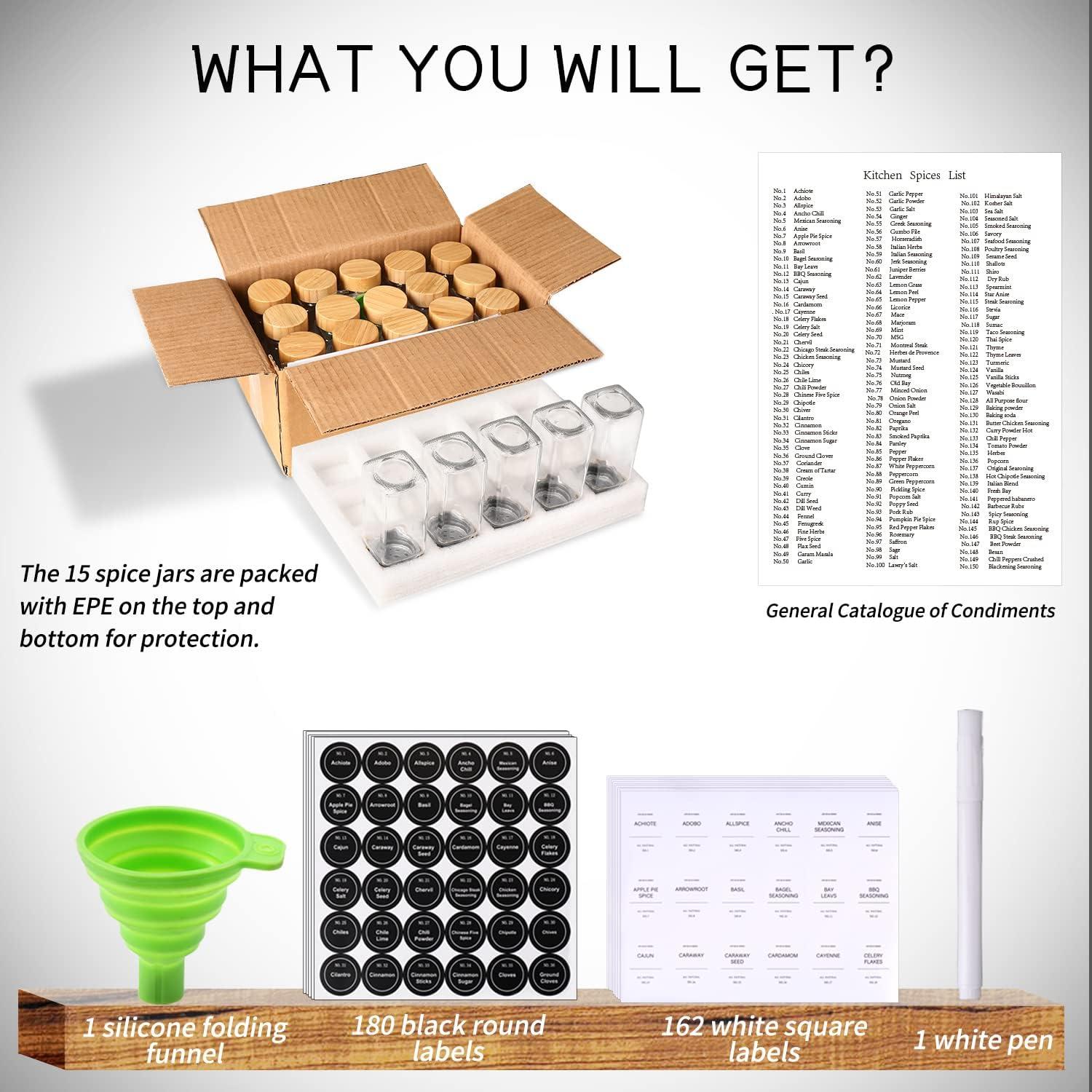 Tarros de Especias DIMBRAH 24 Pcs Vidrio con Tapas de Bambú