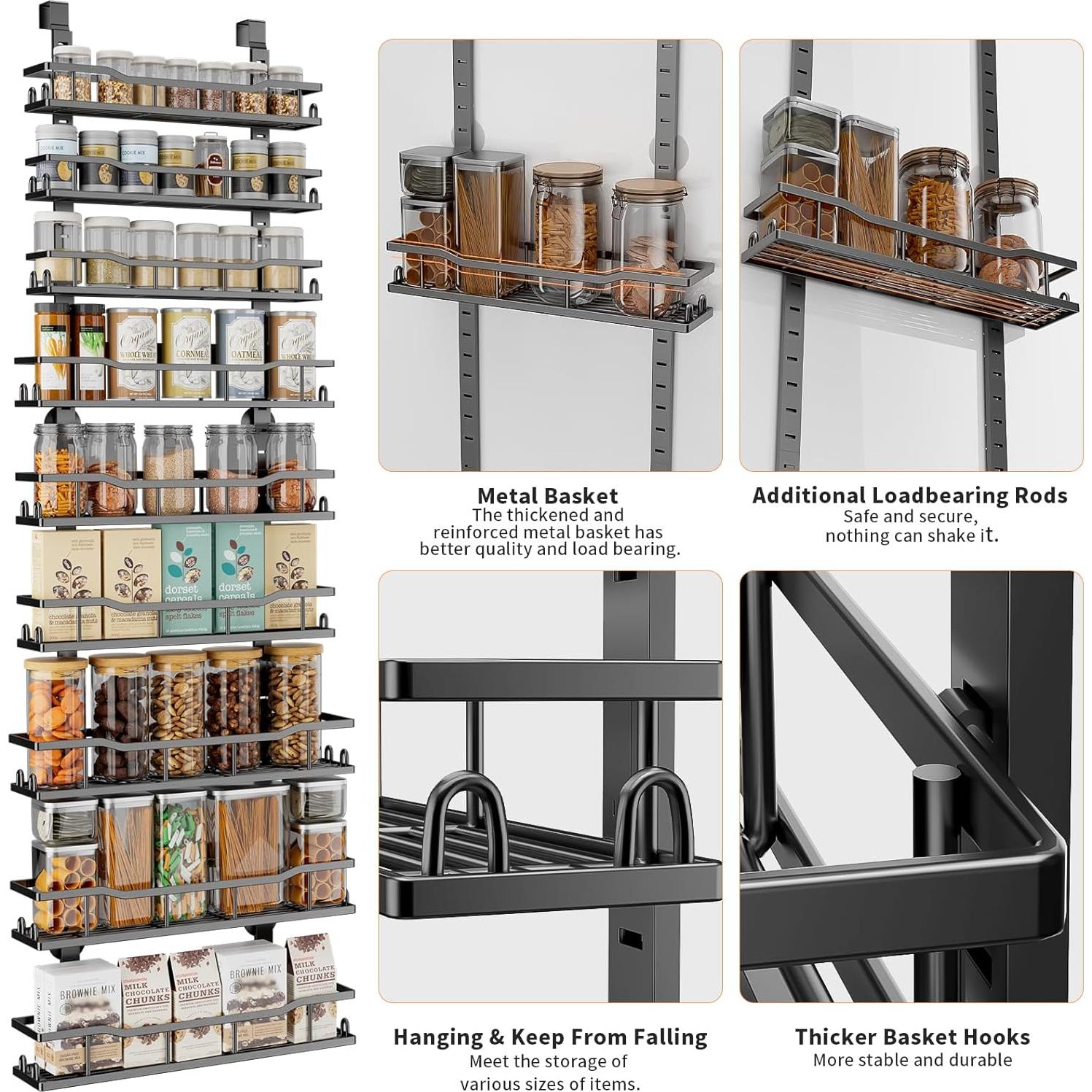 Estante colgante de especias MSERCUOR 9 niveles ajustable negro