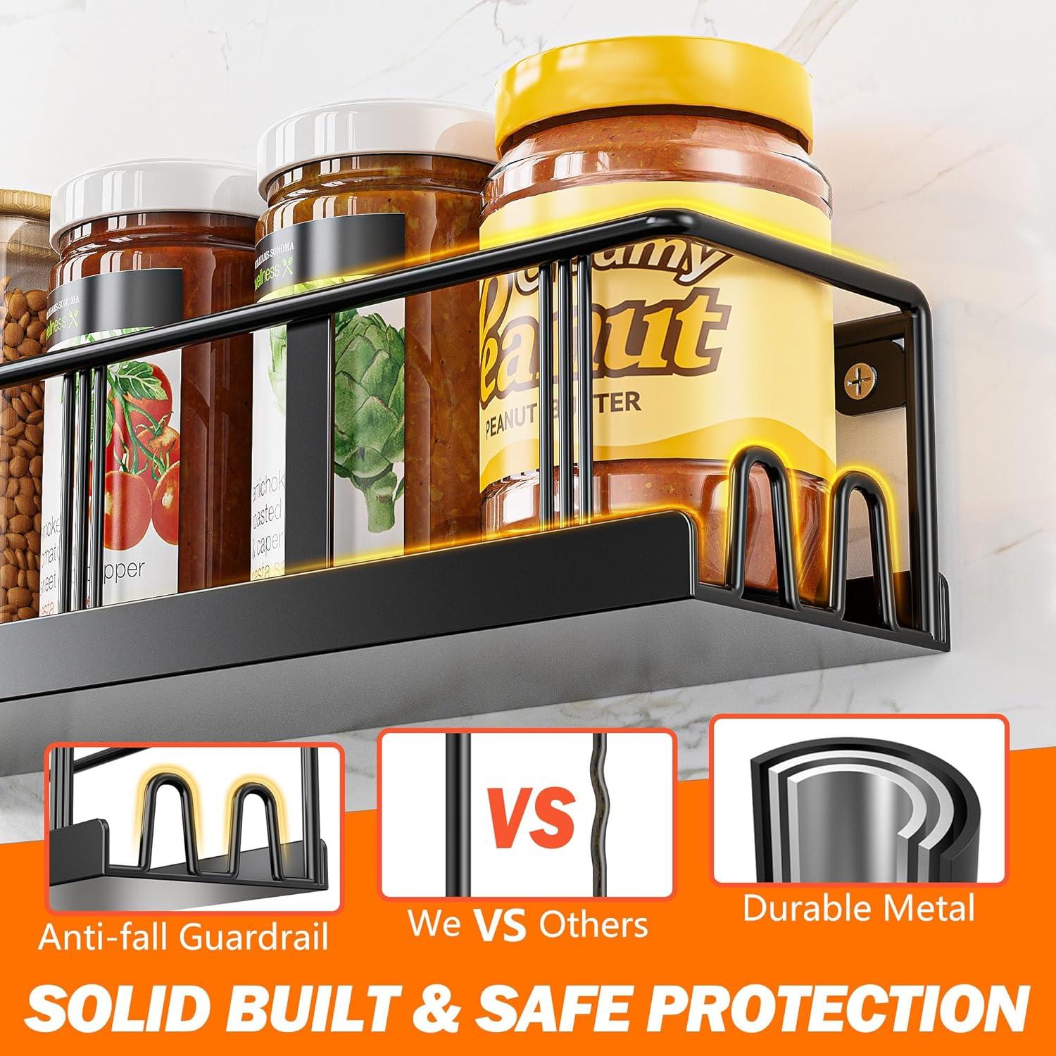 Estante de Especias Montado en Pared Bunoxea 3 Paquete Negro