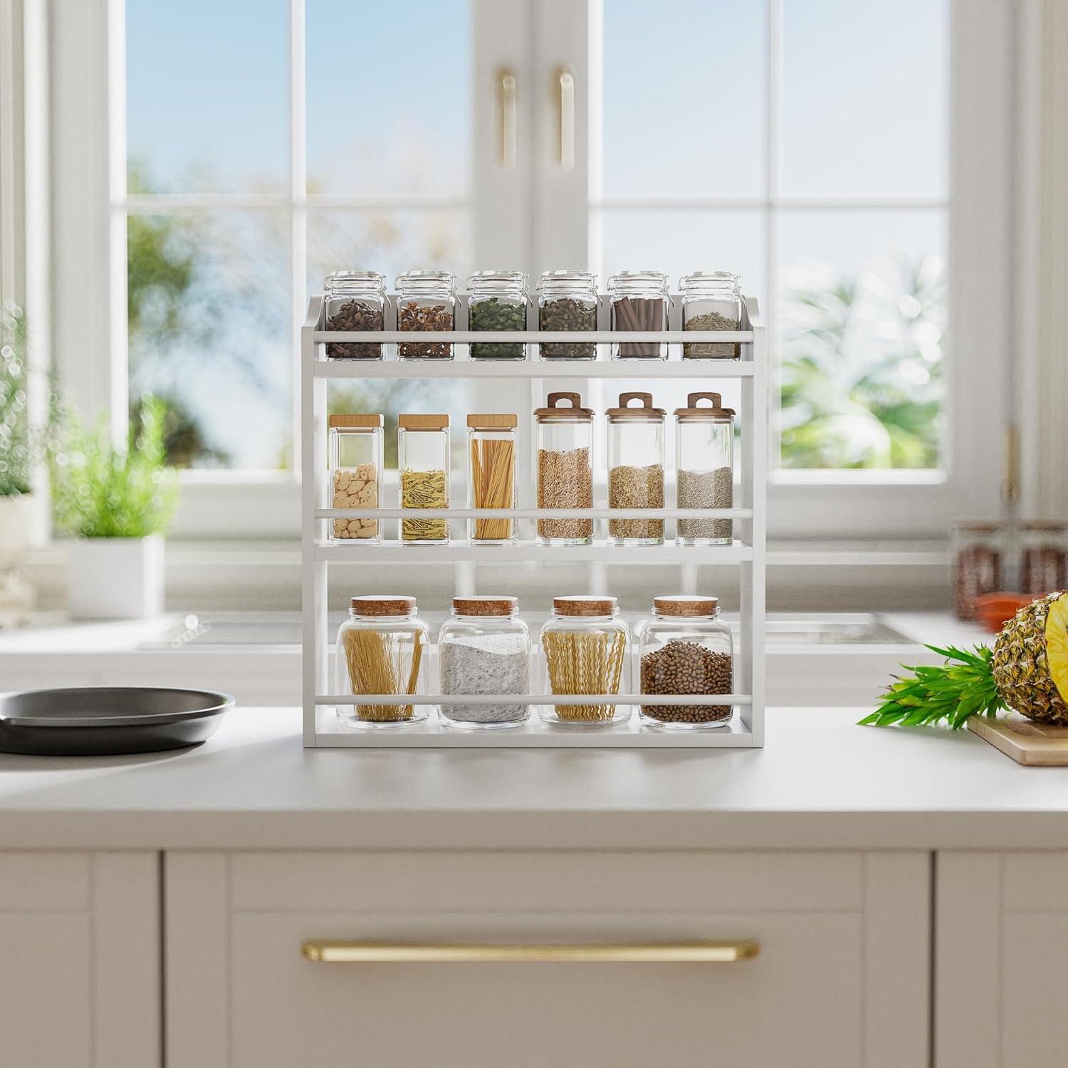 Estante de Especias de Bambú STELLSTAR 3 Niveles Blanco 40cm