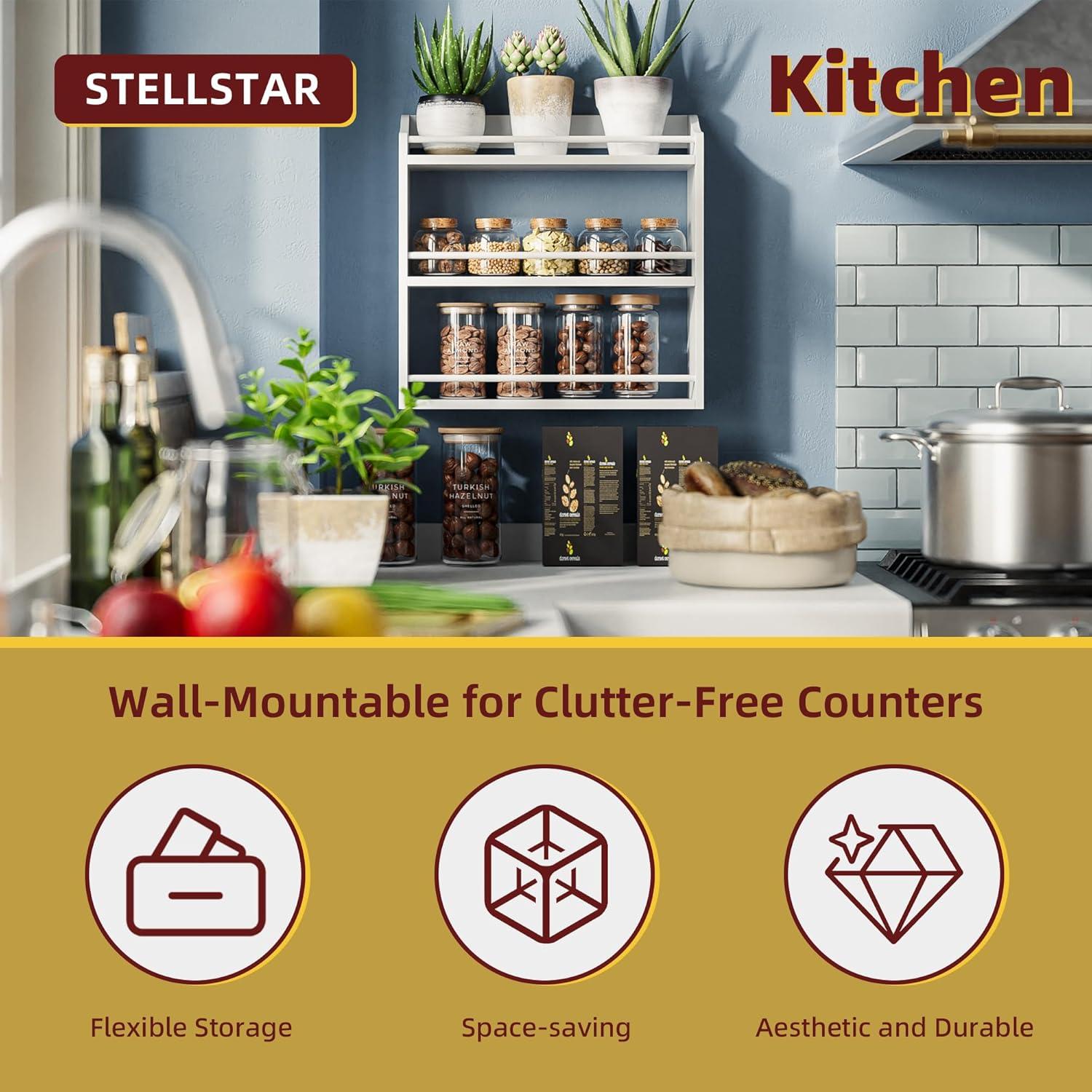 Estante de Especias de Bambú STELLSTAR 3 Niveles Blanco 40cm