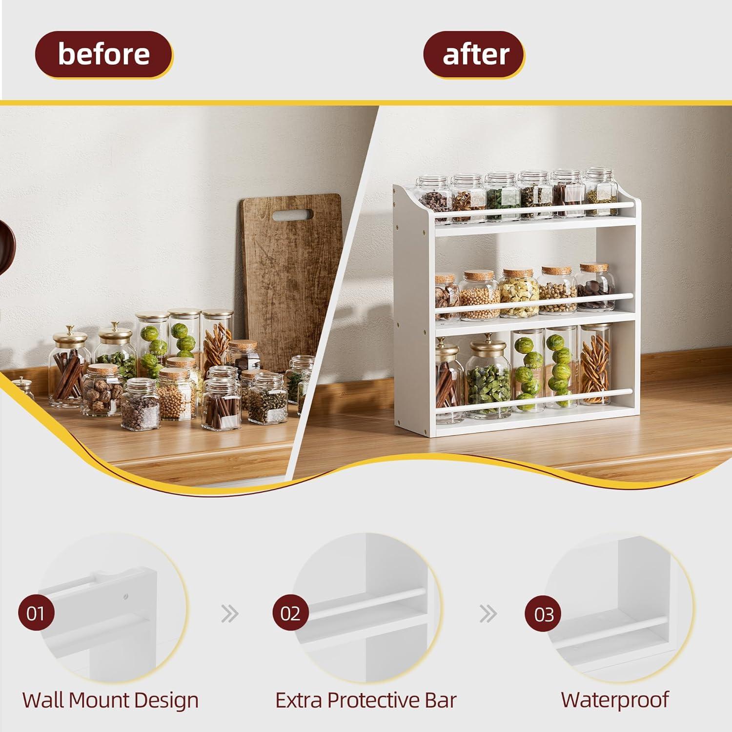 Estante de Especias de Bambú STELLSTAR 3 Niveles Blanco 40cm