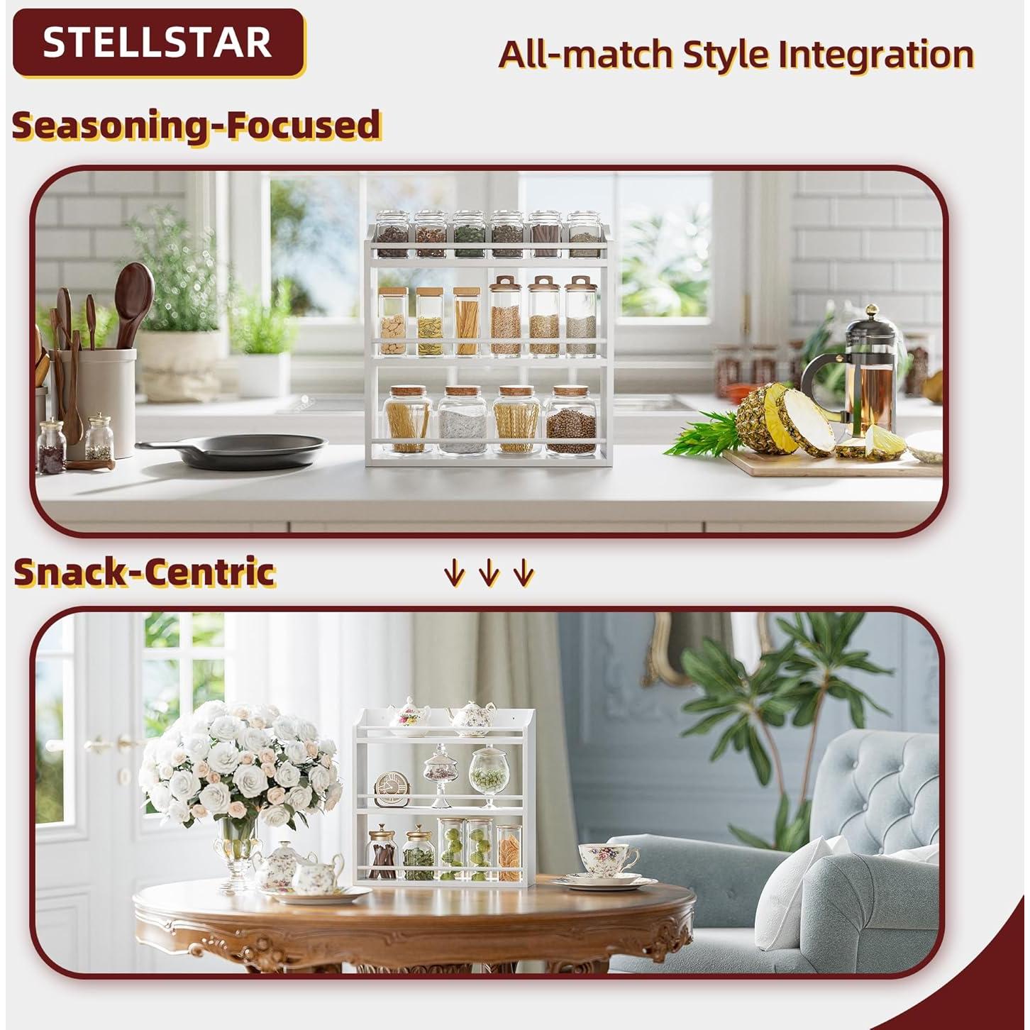 Estante de Especias de Bambú STELLSTAR 3 Niveles Blanco 40cm