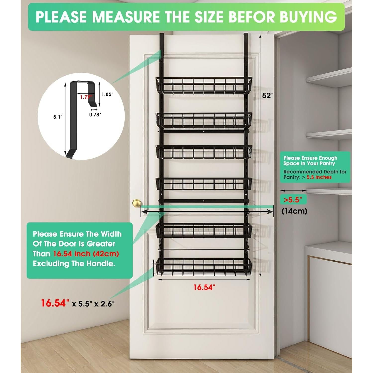 Organizador de despensa sobre la puerta Mefirt 6 niveles Negro