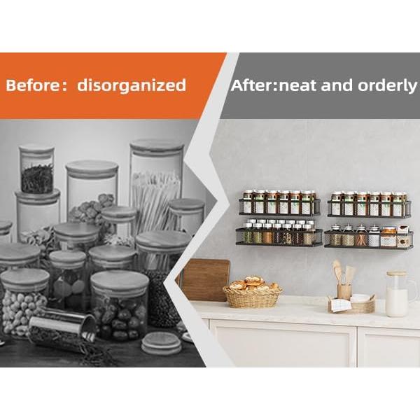 Estante de Especias Umomi Negro, Paquete de 4, Montaje en Pared