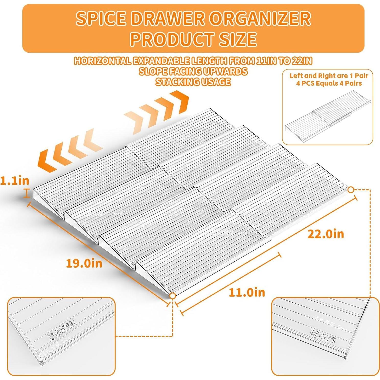 Organizador de Especias de Cajón Yieach 4 Niveles Expandible