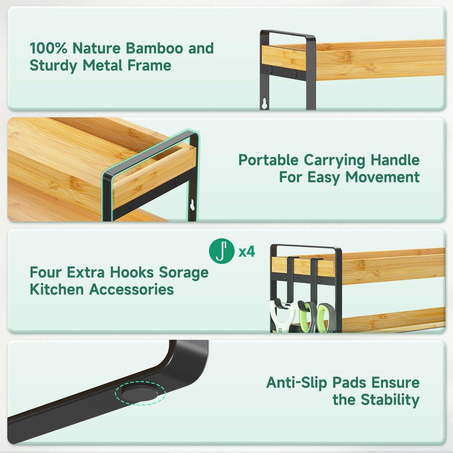 Organizador de Especias de Bambú EsLuker.ly 4 Niveles con Ganchos