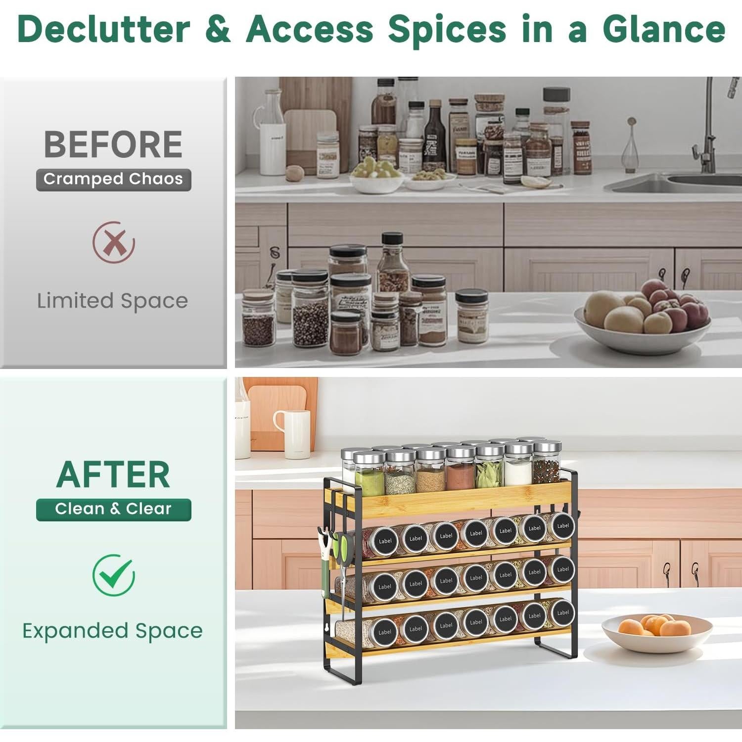 Organizador de Especias de Bambú EsLuker.ly 4 Niveles con Ganchos