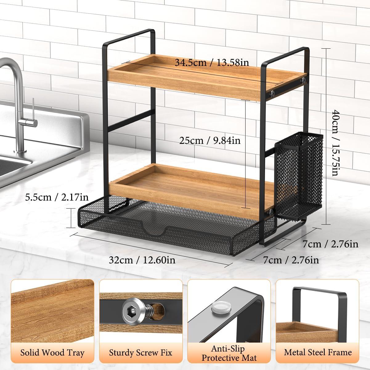 Organizador de Especias Harnidipa 2 Niveles con Cajón y Cesta
