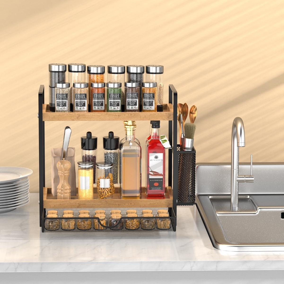 Organizador de Especias Harnidipa 2 Niveles con Cajón y Cesta
