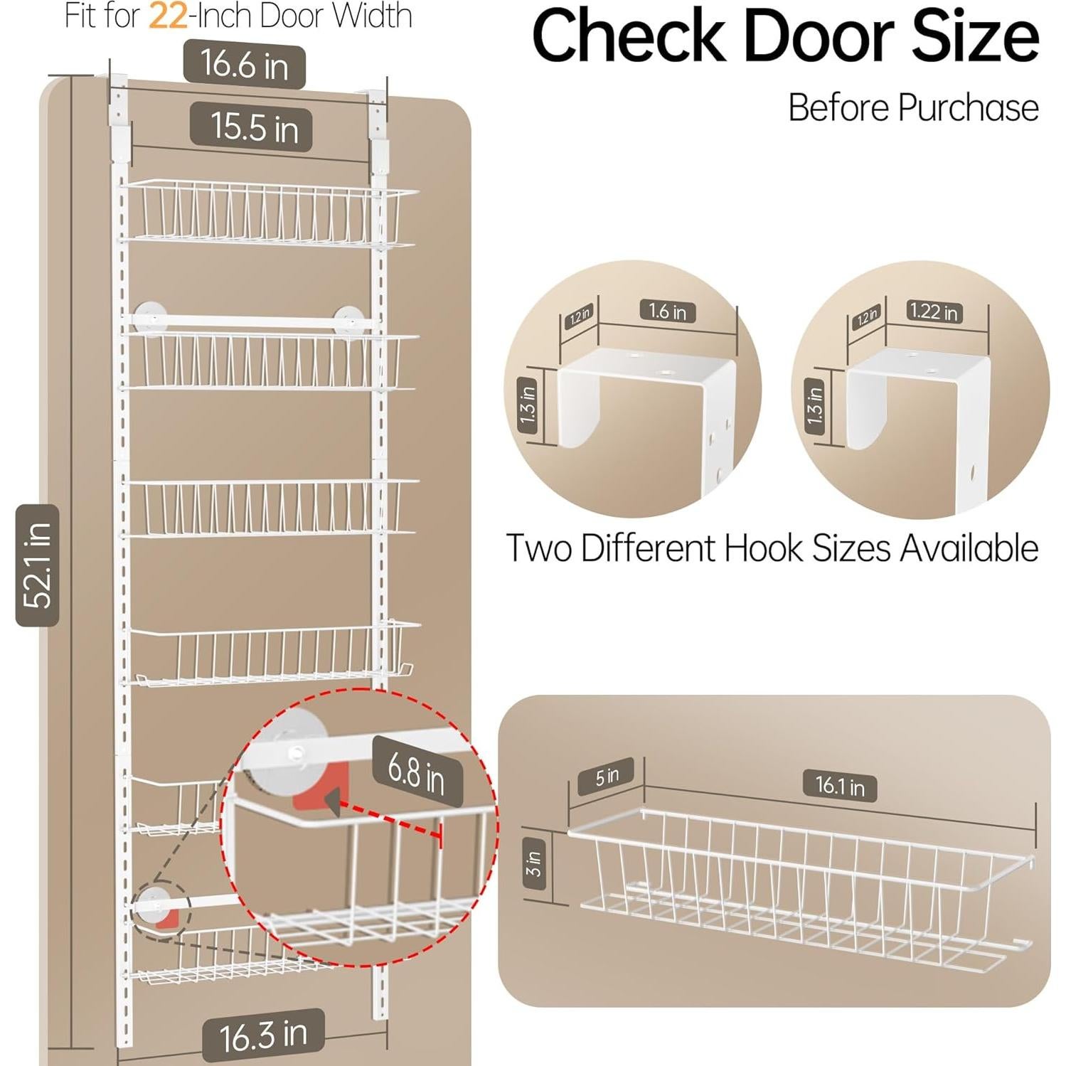 Organizador de Puerta Delamu 6 Niveles Metal Blanco Ajustable