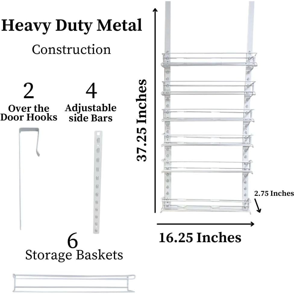 Organizador de Especias sobre la Puerta Evelots - 6 Niveles - Metal Blanco