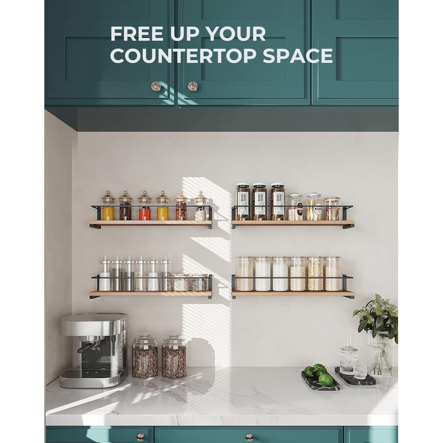 Estante de Especias OROPY Montado en Pared - Madera Rústica, 2 Pzas