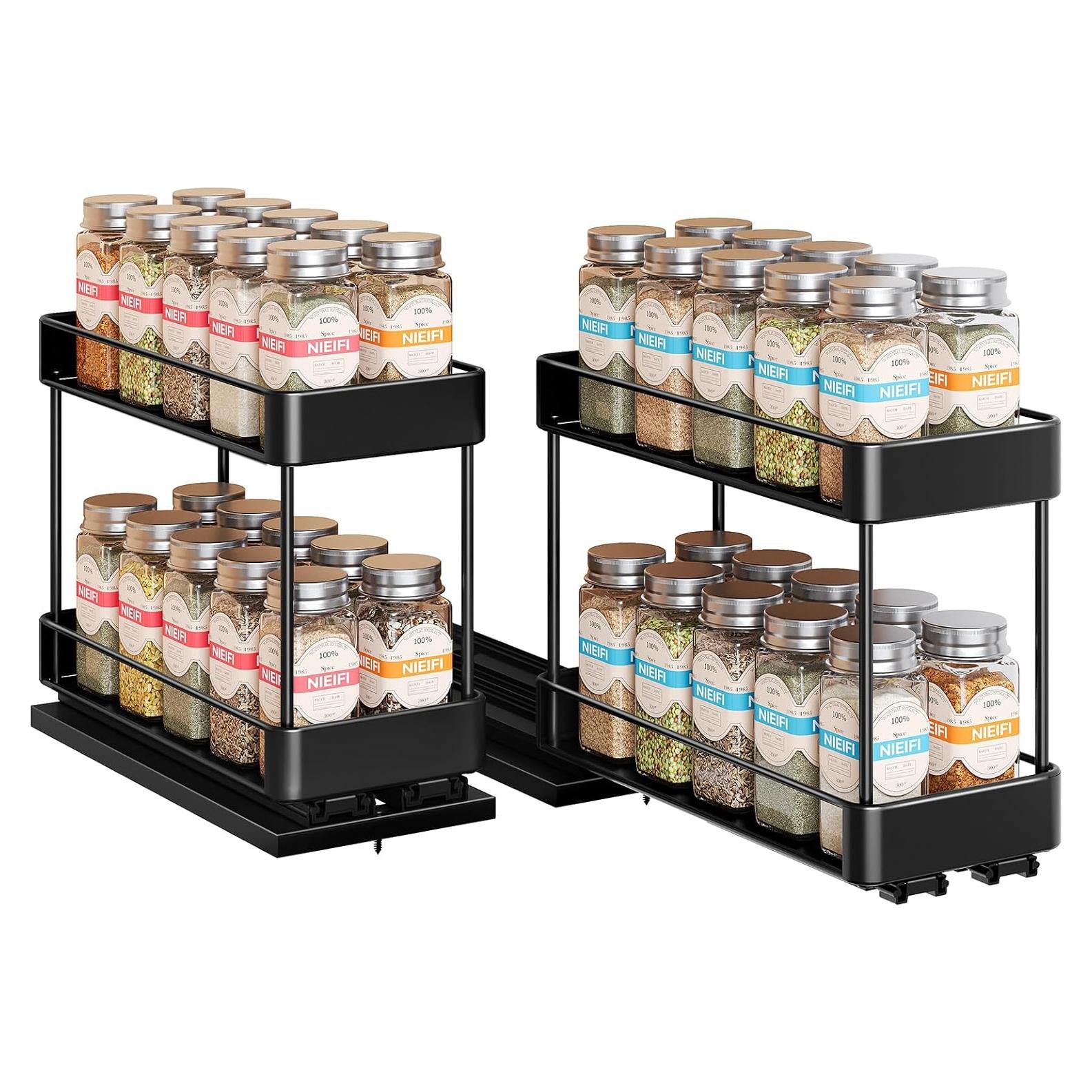 Organizador de Especias Nieifi Vertical 2 Niveles Metal Negro