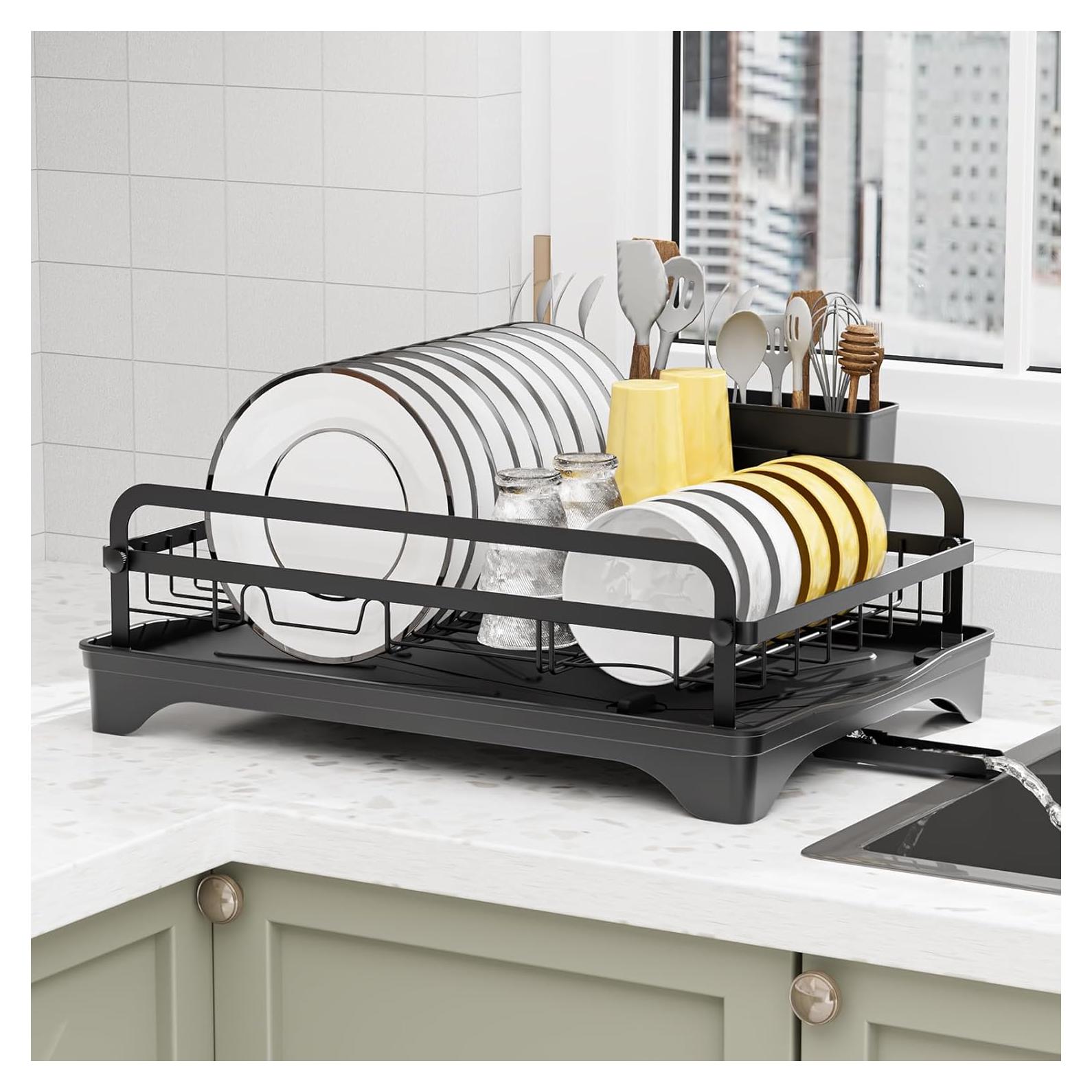 Estante para Secar Platos LIYI de Metal Negro Ajustable