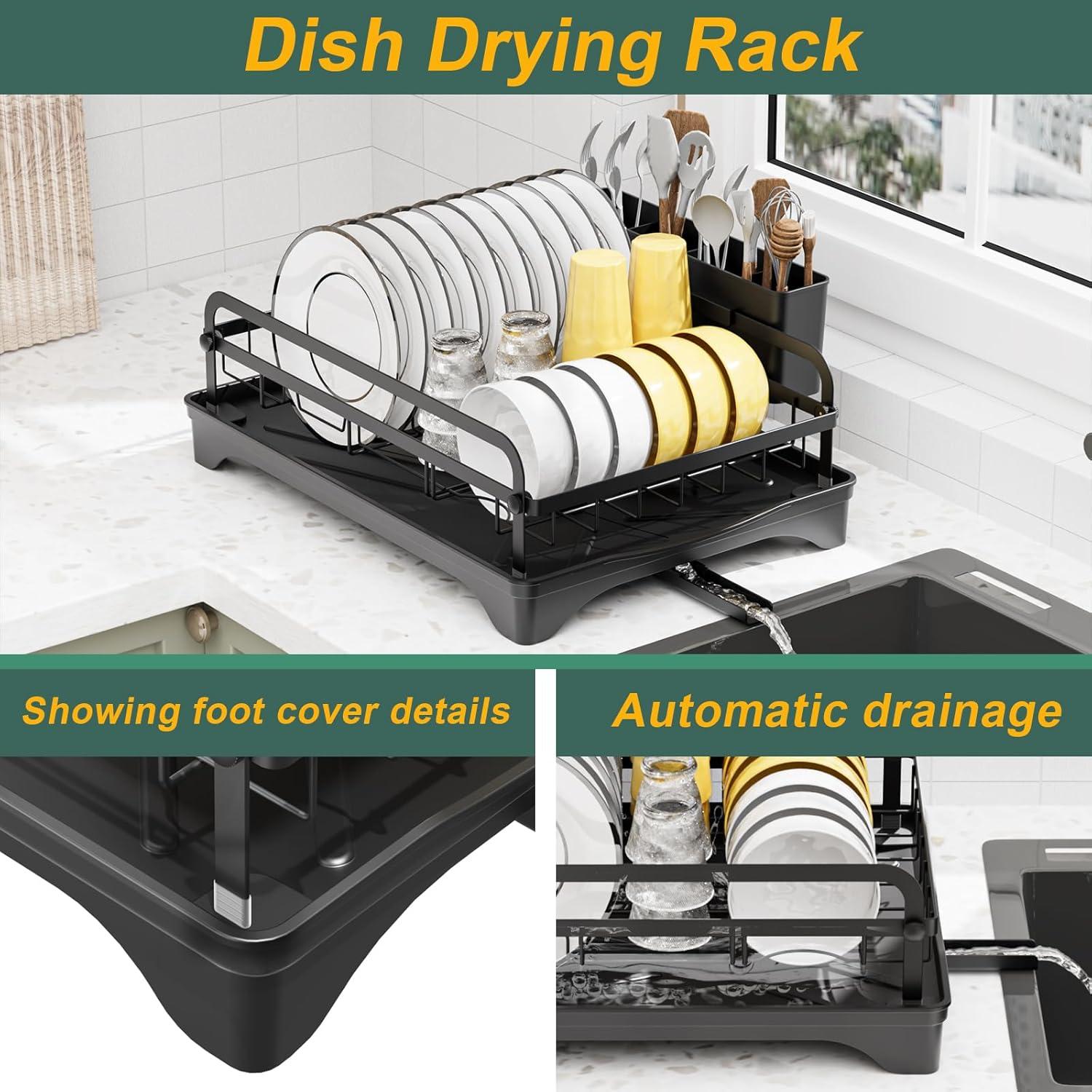 Estante para Secar Platos LIYI de Metal Negro Ajustable