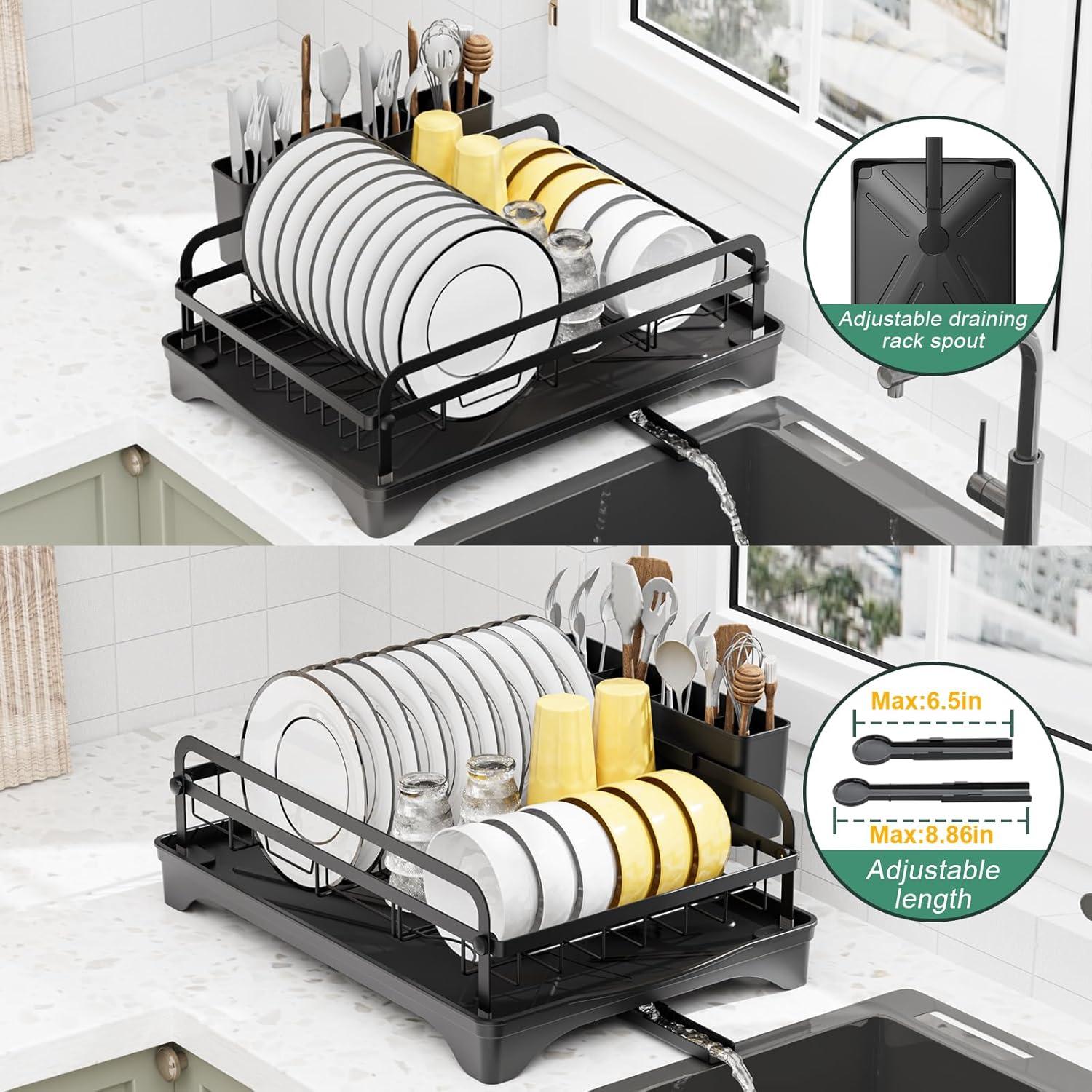 Estante para Secar Platos LIYI de Metal Negro Ajustable